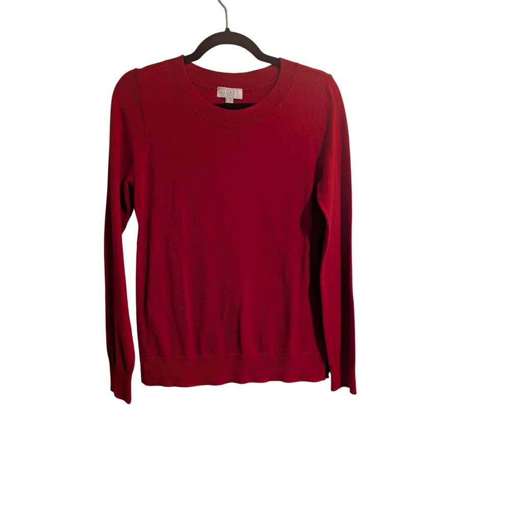 LOFT Outlet Sweater Womens Small Red Cotton Long Sleeve Crewneck Knit Top